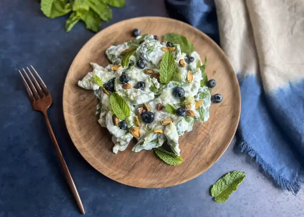 Smashed cucumber pistachio salad